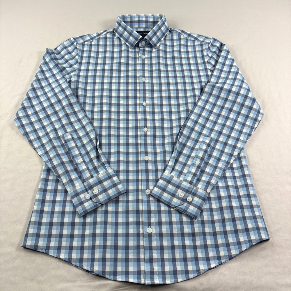 Mizzen Main Shirt Mens Medium Blue Plaid Button Up Leeward Stretch Performance